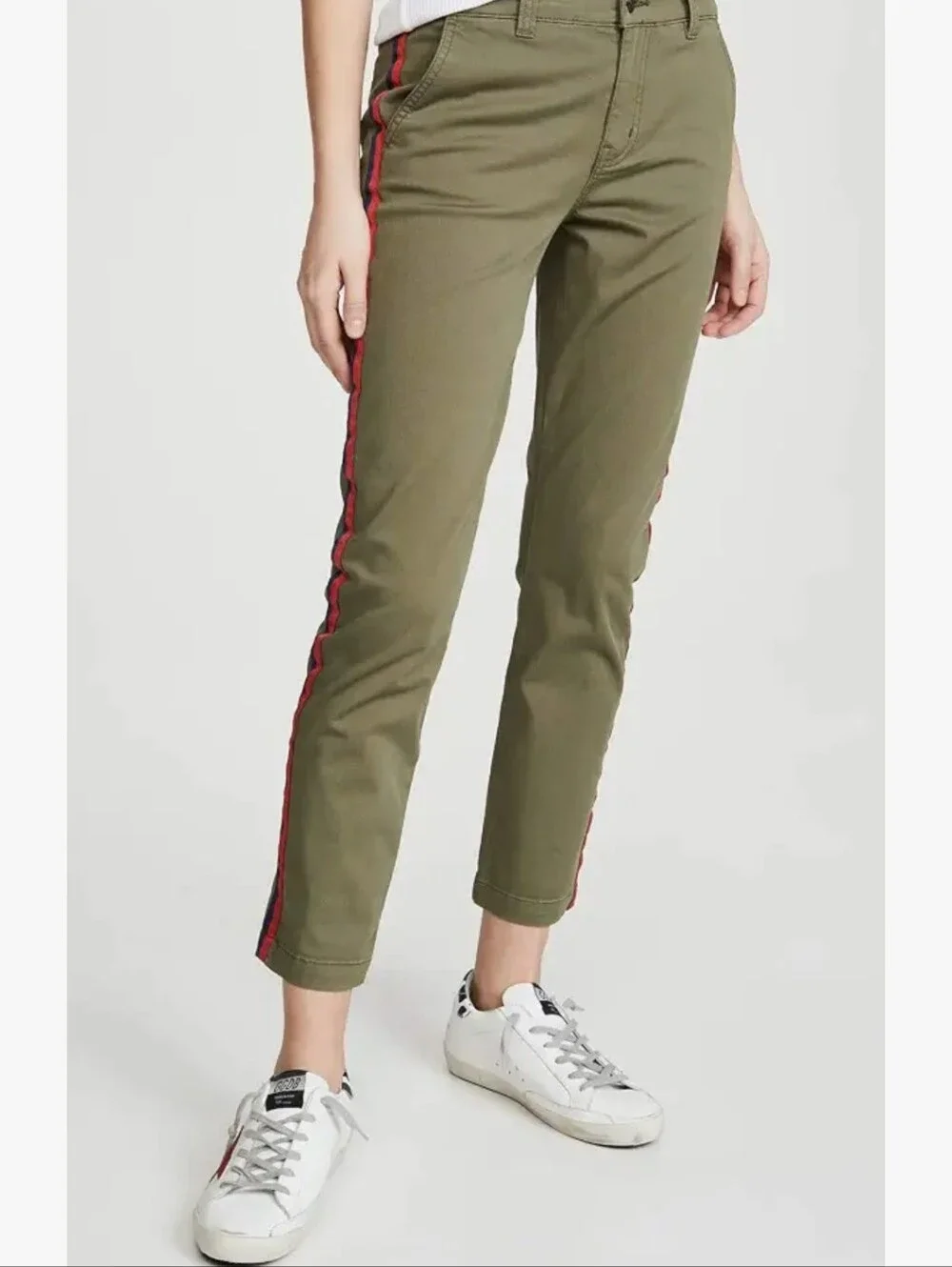 Current/Elliott Side Stripe Confidant Olive Crop Pants Size 28